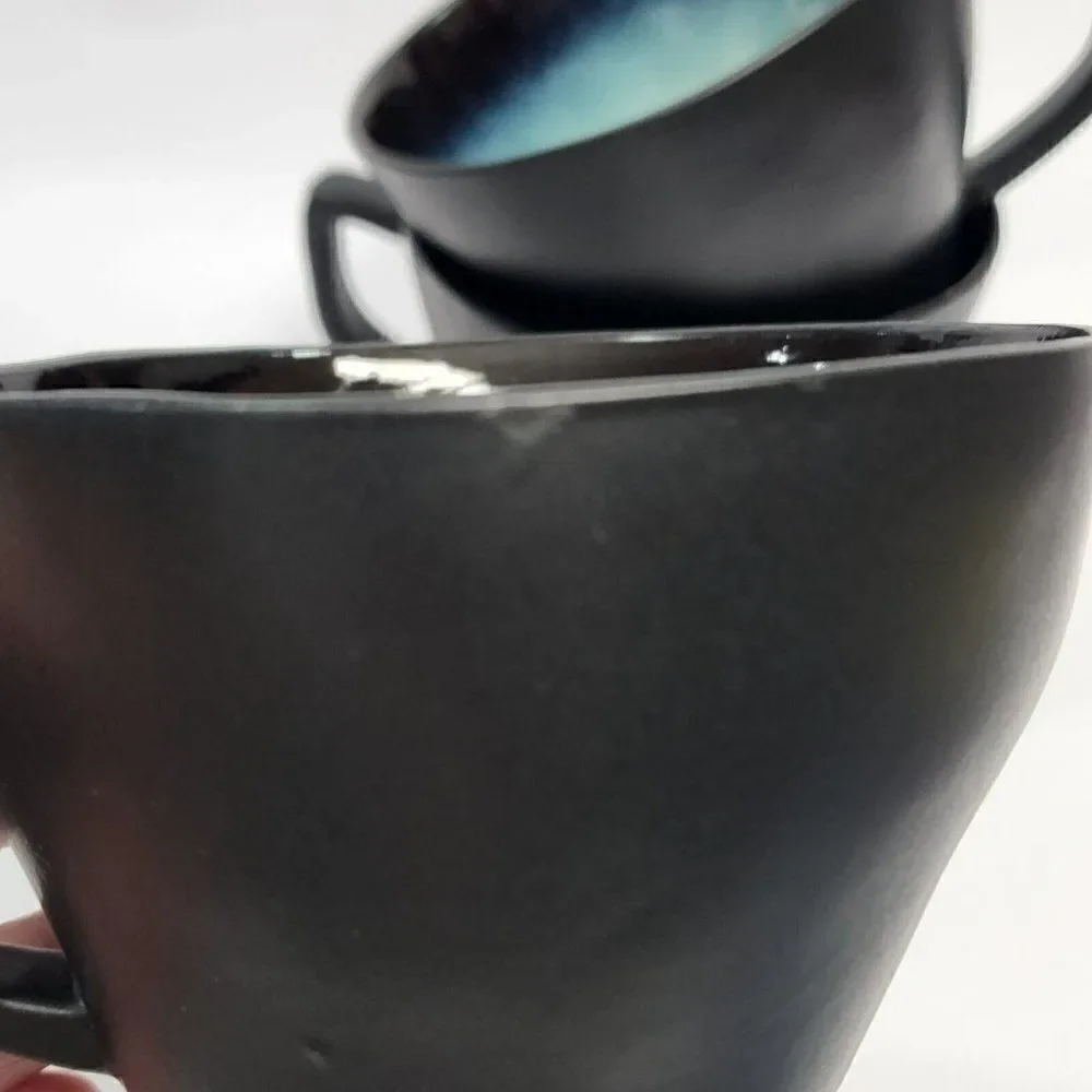 3 - ELITE BY GIBSON Unique Shape Large Black Blue Coffee Cups Mugs‎